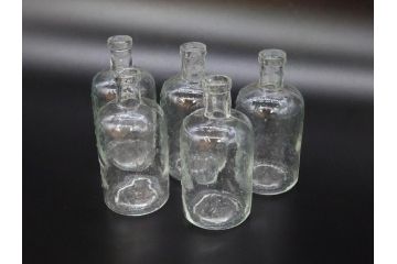 大正〜昭和初期　様々な用途に使える小瓶5個セット(気泡、ガラスビン、硝子、ボトル、薬瓶、花瓶、花入れ、花器)(R-077074)