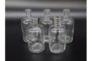 大正〜昭和初期　様々な用途に使える小瓶5個セット(気泡、ガラスビン、硝子、ボトル、薬瓶、花瓶、花入れ、花器)(R-077074)