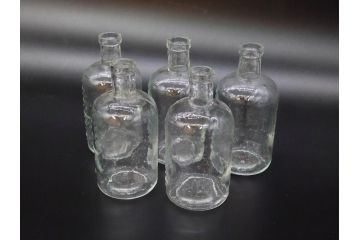 大正〜昭和初期　様々な用途に使える小瓶5個セット(気泡、ガラスビン、硝子、ボトル、薬瓶、花瓶、花入れ、花器)(R-077081)