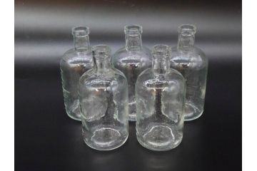 大正〜昭和初期　様々な用途に使える小瓶5個セット(気泡、ガラスビン、硝子、ボトル、薬瓶、花瓶、花入れ、花器)(R-077081)