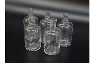 大正〜昭和初期　様々な用途に使える小瓶5個セット(気泡、ガラスビン、硝子、ボトル、薬瓶、花瓶、花入れ、花器)(R-077082)