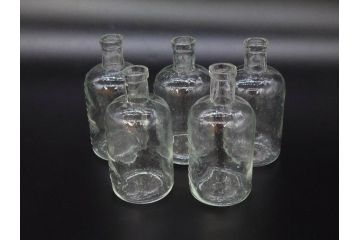 大正〜昭和初期　様々な用途に使える小瓶5個セット(気泡、ガラスビン、硝子、ボトル、薬瓶、花瓶、花入れ、花器)(R-077082)