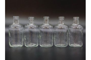 大正〜昭和初期　様々な用途に使える小瓶5個セット(気泡、ガラスビン、硝子、ボトル、薬瓶、花瓶、花入れ、花器)(R-077082)