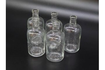 大正〜昭和初期　様々な用途に使える小瓶5個セット(気泡、ガラスビン、硝子、ボトル、薬瓶、花瓶、花入れ、花器)(R-077083)