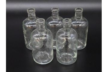 大正〜昭和初期　様々な用途に使える小瓶5個セット(気泡、ガラスビン、硝子、ボトル、薬瓶、花瓶、花入れ、花器)(R-077083)