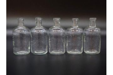 大正〜昭和初期　様々な用途に使える小瓶5個セット(気泡、ガラスビン、硝子、ボトル、薬瓶、花瓶、花入れ、花器)(R-077083)
