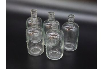 大正〜昭和初期　様々な用途に使える小瓶5個セット(気泡、ガラスビン、硝子、ボトル、薬瓶、花瓶、花入れ、花器)(R-077084)