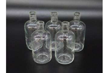 大正〜昭和初期　様々な用途に使える小瓶5個セット(気泡、ガラスビン、硝子、ボトル、薬瓶、花瓶、花入れ、花器)(R-077084)