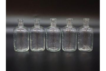 大正〜昭和初期　様々な用途に使える小瓶5個セット(気泡、ガラスビン、硝子、ボトル、薬瓶、花瓶、花入れ、花器)(R-077084)