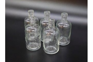 大正〜昭和初期　様々な用途に使える小瓶5個セット(気泡、ガラスビン、硝子、ボトル、薬瓶、花瓶、花入れ、花器)(R-077085)