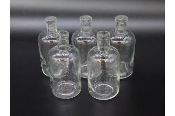 大正〜昭和初期　様々な用途に使える小瓶5個セット(気泡、ガラスビン、硝子、ボトル、薬瓶、花瓶、花入れ、花器)(R-077085)