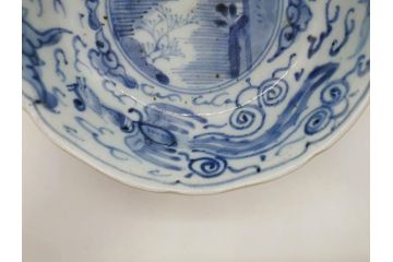 江戸期　上手物　古伊万里　染付　二重角福　渦福　鳳凰山水文　約15cm　4.8寸　なます皿2枚セット(中皿、和皿、和食器、四寸八分)(R-077086)
