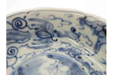 江戸期　上手物　古伊万里　染付　二重角福　渦福　鳳凰山水文　約15cm　4.8寸　なます皿2枚セット(中皿、和皿、和食器、四寸八分)(R-077086)