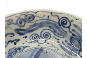 江戸期　上手物　古伊万里　染付　二重角福　渦福　鳳凰山水文　約15cm　4.8寸　なます皿2枚セット(中皿、和皿、和食器、四寸八分)(R-077086)