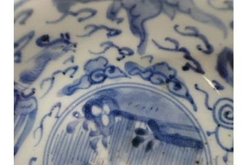 江戸期　上手物　古伊万里　染付　二重角福　渦福　鳳凰山水文　約15cm　4.8寸　なます皿2枚セット(中皿、和皿、和食器、四寸八分)(R-077086)