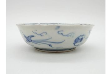 江戸期　上手物　古伊万里　染付　二重角福　渦福　鳳凰山水文　約15cm　4.8寸　なます皿2枚セット(中皿、和皿、和食器、四寸八分)(R-077086)