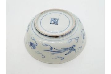 江戸期　上手物　古伊万里　染付　二重角福　渦福　鳳凰山水文　約15cm　4.8寸　なます皿2枚セット(中皿、和皿、和食器、四寸八分)(R-077086)