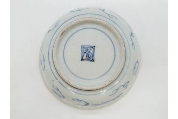 江戸期　上手物　古伊万里　染付　二重角福　渦福　鳳凰山水文　約15cm　4.8寸　なます皿2枚セット(中皿、和皿、和食器、四寸八分)(R-077086)