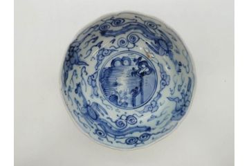 江戸期　上手物　古伊万里　染付　二重角福　渦福　鳳凰山水文　約15cm　4.8寸　なます皿2枚セット(中皿、和皿、和食器、四寸八分)(R-077086)