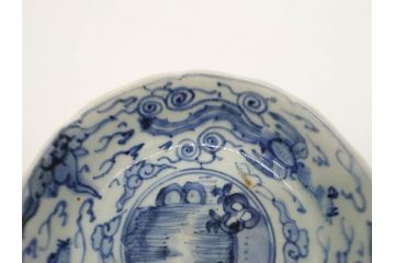 江戸期　上手物　古伊万里　染付　二重角福　渦福　鳳凰山水文　約15cm　4.8寸　なます皿2枚セット(中皿、和皿、和食器、四寸八分)(R-077086)