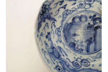 江戸期　上手物　古伊万里　染付　二重角福　渦福　鳳凰山水文　約15cm　4.8寸　なます皿2枚セット(中皿、和皿、和食器、四寸八分)(R-077086)