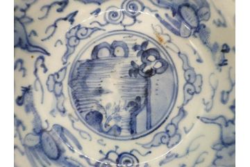 江戸期　上手物　古伊万里　染付　二重角福　渦福　鳳凰山水文　約15cm　4.8寸　なます皿2枚セット(中皿、和皿、和食器、四寸八分)(R-077086)