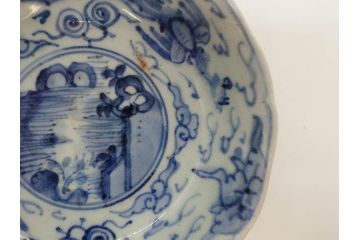 江戸期　上手物　古伊万里　染付　二重角福　渦福　鳳凰山水文　約15cm　4.8寸　なます皿2枚セット(中皿、和皿、和食器、四寸八分)(R-077086)