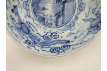 江戸期　上手物　古伊万里　染付　二重角福　渦福　鳳凰山水文　約15cm　4.8寸　なます皿2枚セット(中皿、和皿、和食器、四寸八分)(R-077086)
