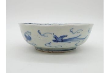 江戸期　上手物　古伊万里　染付　二重角福　渦福　鳳凰山水文　約15cm　4.8寸　なます皿2枚セット(中皿、和皿、和食器、四寸八分)(R-077086)