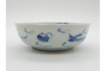 江戸期　上手物　古伊万里　染付　二重角福　渦福　鳳凰山水文　約15cm　4.8寸　なます皿2枚セット(中皿、和皿、和食器、四寸八分)(R-077086)