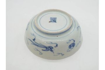 江戸期　上手物　古伊万里　染付　二重角福　渦福　鳳凰山水文　約15cm　4.8寸　なます皿2枚セット(中皿、和皿、和食器、四寸八分)(R-077086)