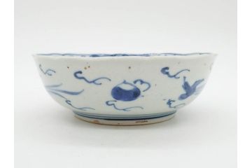 江戸期　上手物　古伊万里　染付　二重角福　渦福　鳳凰山水文　約14cm　4.7寸　なます皿2枚セット(中皿、和皿、和食器、四寸七分)(R-077087)