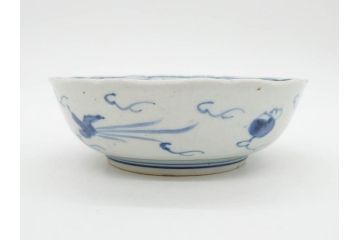 江戸期　上手物　古伊万里　染付　二重角福　渦福　鳳凰山水文　約14cm　4.7寸　なます皿2枚セット(中皿、和皿、和食器、四寸七分)(R-077087)