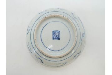 江戸期　上手物　古伊万里　染付　二重角福　渦福　鳳凰山水文　約14cm　4.7寸　なます皿2枚セット(中皿、和皿、和食器、四寸七分)(R-077087)
