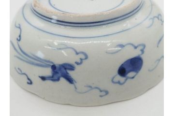 江戸期　上手物　古伊万里　染付　二重角福　渦福　鳳凰山水文　約14cm　4.7寸　なます皿2枚セット(中皿、和皿、和食器、四寸七分)(R-077087)