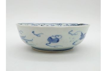 江戸期　上手物　古伊万里　染付　二重角福　渦福　鳳凰山水文　約14cm　4.7寸　なます皿2枚セット(中皿、和皿、和食器、四寸七分)(R-077087)