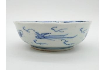 江戸期　上手物　古伊万里　染付　二重角福　渦福　鳳凰山水文　約14cm　4.7寸　なます皿2枚セット(中皿、和皿、和食器、四寸七分)(R-077087)