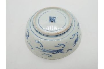 江戸期　上手物　古伊万里　染付　二重角福　渦福　鳳凰山水文　約14cm　4.7寸　なます皿2枚セット(中皿、和皿、和食器、四寸七分)(R-077087)