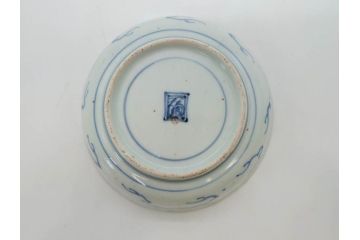 江戸期　上手物　古伊万里　染付　二重角福　渦福　鳳凰山水文　約14cm　4.7寸　なます皿2枚セット(中皿、和皿、和食器、四寸七分)(R-077087)
