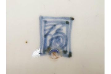江戸期　上手物　古伊万里　染付　二重角福　渦福　鳳凰山水文　約14cm　4.7寸　なます皿2枚セット(中皿、和皿、和食器、四寸七分)(R-077087)