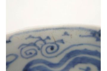 江戸期　上手物　古伊万里　染付　二重角福　渦福　鳳凰山水文　約14cm　4.7寸　なます皿2枚セット(中皿、和皿、和食器、四寸七分)(R-077087)