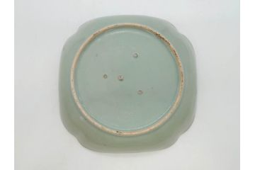 江戸期　古伊万里　青磁　金彩　蔦文　約18cm　6寸　金彩が上品なアクセントになる変形皿2枚セット(六寸、中皿、和食器、和皿)(R-077090)