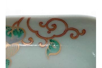 江戸期　古伊万里　青磁　金彩　蔦文　約18cm　6寸　金彩が上品なアクセントになる変形皿3枚セット(六寸、中皿、和食器、和皿)(R-077091)