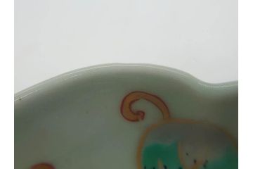 江戸期　古伊万里　青磁　金彩　蔦文　約18cm　6寸　金彩が上品なアクセントになる変形皿3枚セット(六寸、中皿、和食器、和皿)(R-077091)