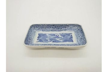 江戸期　古伊万里　染付　冨貴長春　約21cm　7.1寸　牡丹蛸唐草文　細やかで力強く描かれた文様が魅力的な長皿2枚セット(七寸一分、和食器、和皿)(R-077092)