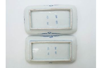江戸期　古伊万里　染付　冨貴長春　約21cm　7.1寸　牡丹蛸唐草文　細やかで力強く描かれた文様が魅力的な長皿2枚セット(七寸一分、和食器、和皿)(R-077093)