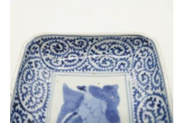 江戸期　古伊万里　染付　冨貴長春　約21cm　7.1寸　牡丹蛸唐草文　細やかで力強く描かれた文様が魅力的な長皿2枚セット(七寸一分、和食器、和皿)(R-077093)