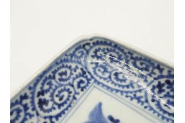 江戸期　古伊万里　染付　冨貴長春　約21cm　7.1寸　牡丹蛸唐草文　細やかで力強く描かれた文様が魅力的な長皿2枚セット(七寸一分、和食器、和皿)(R-077093)