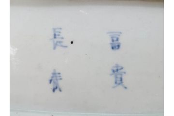 江戸期　古伊万里　染付　冨貴長春　約21cm　7寸　牡丹蛸唐草文　細やかで力強く描かれた文様が魅力的な長皿(七寸、和食器、和皿)(R-077094)