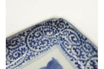 江戸期　古伊万里　染付　冨貴長春　約21cm　7寸　牡丹蛸唐草文　細やかで力強く描かれた文様が魅力的な長皿(七寸、和食器、和皿)(R-077095)